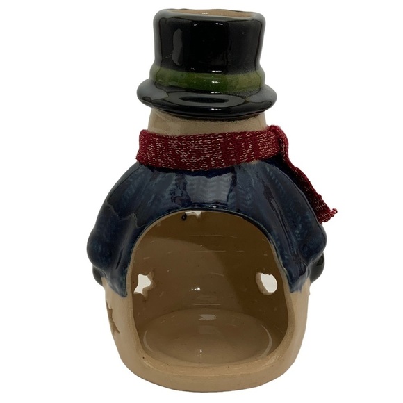 Old World Snowman Candle Votive Holder Glazed Clay Pottery Pierced Cut Outs NWT - Picture 4 of 15